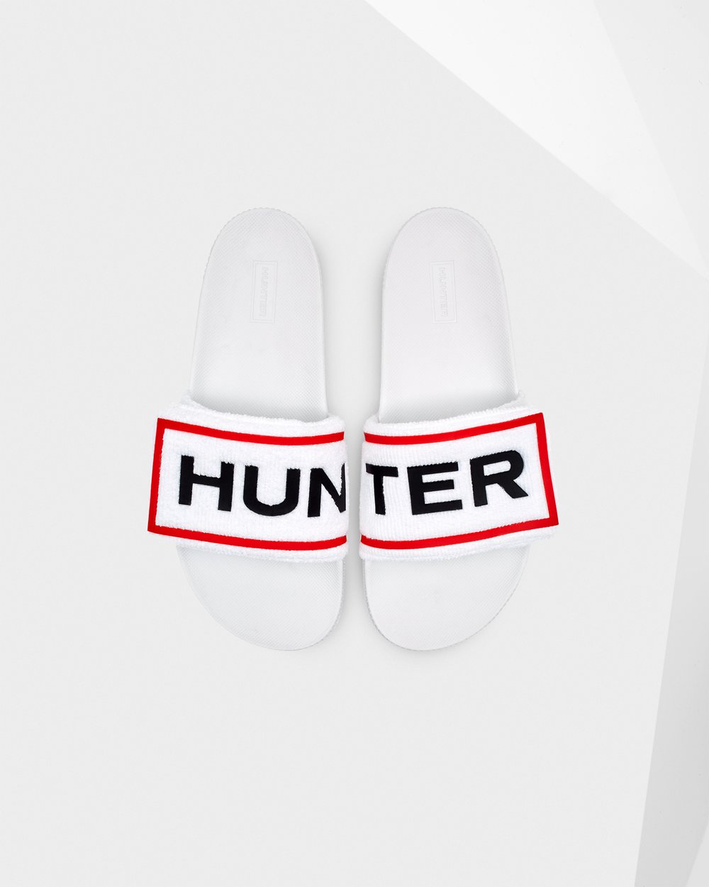 Chanclas Hunter Mujer Original Terry Towelling Logo Adjustable - Blancas - Argentina 2470DOQUP